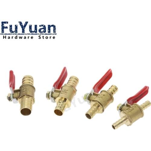Red handle Valve 6mm-12mm Hose Barb Inline Brass Water Oil Air Gas Fuel Line Shutoff Ball Valve Pipe Fittings