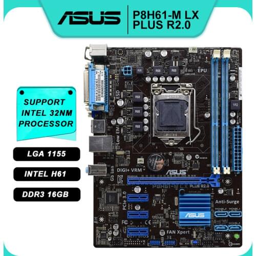 For Asus P8H61-M LX PLUS R2.0 Desktop Motherboard H61 Socket LGA 1155 i3 i5 i7 DDR3 uATX SATA II Original Used Mainboard