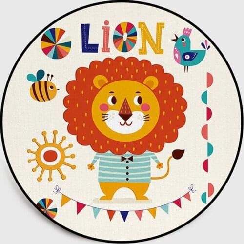 Cute cartoon lion round carpet children bedroom livingroom area rugs for baby pad anti-skid chair sofa rug kids room tapete