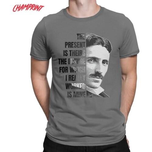 Men T-Shirts Nikola Tesla Scientists Cotton Tees Short Sleeve Subject Inventor Physics Science T Shirts Crew Neck Clothing Gift