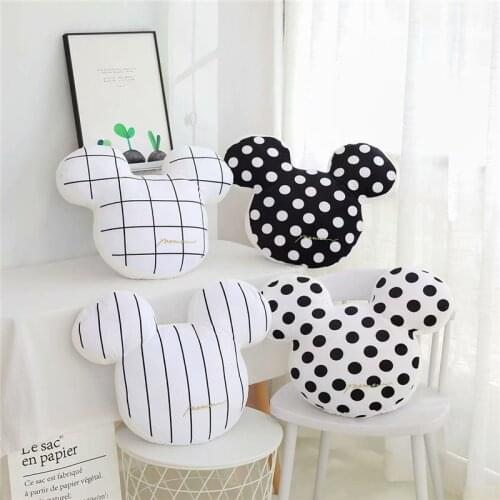 Cartoon Mouse Head Pillow Black and white style Soft Pillow Plush Toy Creative Cushion Stuffed Baby Gift Creative Room Decor