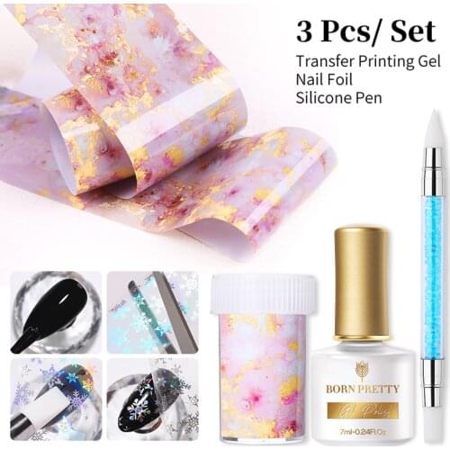 BORN PRETTY Nail Transfer Foil Set 3 PCS 3 In 1 Adhensive Stickers Easy To Transfer Nail Art Decoration Tool DIY Design