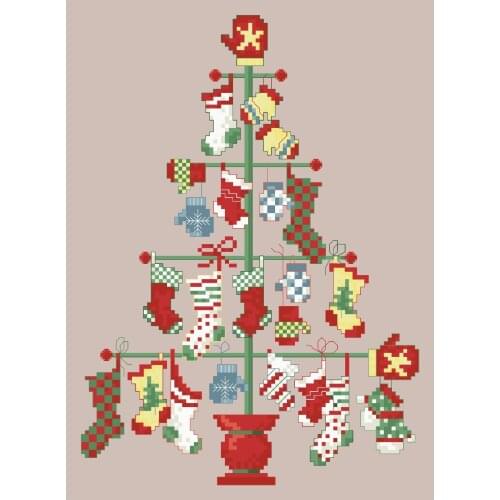 Christmas sock tree cross stitch kit design cotton silk thread 18ct 14ct 11ct linen flaxen canvas embroidery DIY needlework
