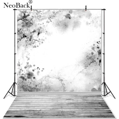 NeoBack 5x7ft Winter Black White View New Born Baby Photographic Backgrounds Printed Wood Floor Studio Photo backdrops P2449