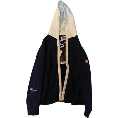 2021 new loose stitching contrast color sweater zipper hoodie street style blue Japanese trend mens and womens jackets