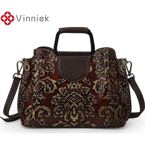 New Genuine Leather Large Capacity Luxury Handbags Women Bag Retro Handmade Embossed Shoulder Bags for Ladies Cross Body Bag