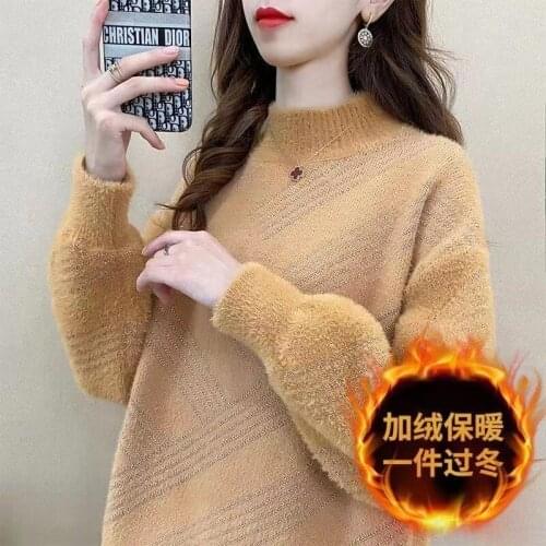 New half high collar imitation mink Plush sweater
