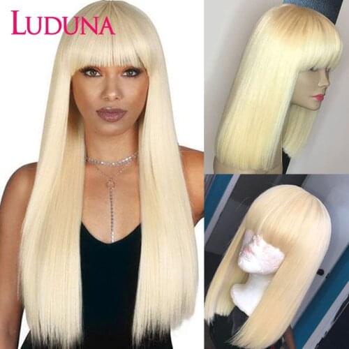 Luduna Brazilian Straight Human Hair Wigs Blonde Remy Hair Wig 613 Straight Wigs With Bangs For Women 150% Dendity Hair Wig