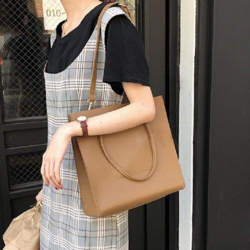 PU Leather Casual High Capacity Tote Bags Women Vintage Simple Solid Handbags Office Ladies Shoulder Bags