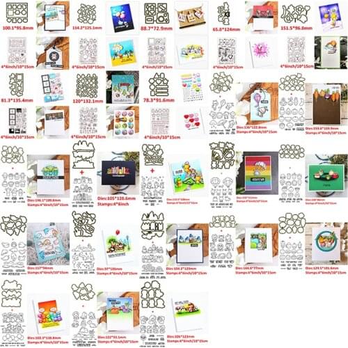 Cutting Dies With Clear Silicone Stamps Puffer Dolphin Frog Anteater Dinosaur Carrot Corn Sushi Food Camera Film Pattern #11