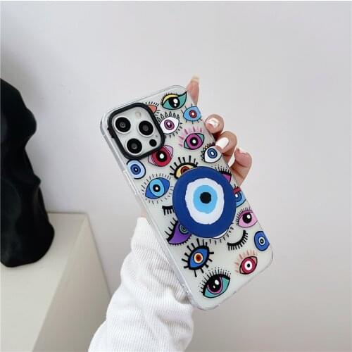Comic eyes painted bracket stand phone case for iphone 11 11Pro Max 12 Pro Max X XR XS Max 7 8 Plus SE2020 Clear TPU case