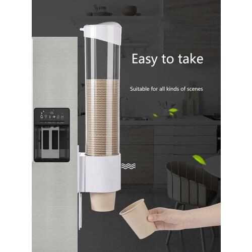 Pull Type Cups Dispenser, Disposable Cup Holder Dispenser Rack Box Container Paste Mounting Water Dispenser Cooler or Wall