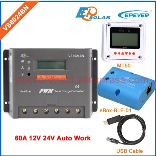 PWM EPEVER 60amp regulator for home solar panel system use VS6024BN bluetooth function Meter MT50 and USB communication cable