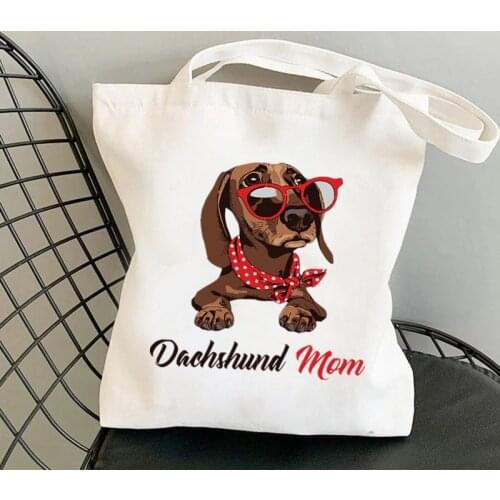 Shopper Dachshund wearing glasses Printed Kawaii Bag Harajuku women Shopping Bag Canvas girl handbag Tote Bag Shoulder Lady Bag
