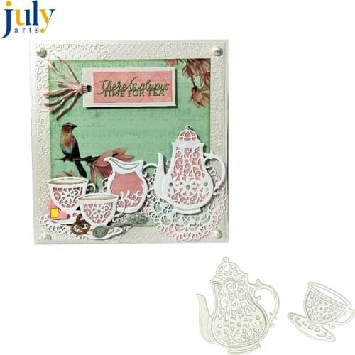Julyarts Scrapbooking Cutting Dies Afternoon Tea Drinkware Teapot Teacup Tableware Cut Template Die Cards Paper DIY