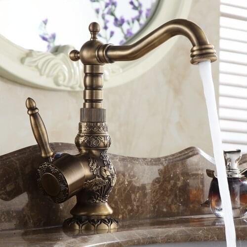 Basin Faucets Antique Brass Bathroom Faucet Rotate Single Handle Hot and Cold Water Mixer Taps Bathroom Accessories