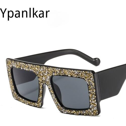 Fashion Luxury Rhinestone Sunglasses for Women Brand Designer Diamond Sun Glasses Full Star Black Square Frame Big UV400