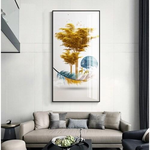 Golden tree Chinese Style sailboat crane koi fish Modern Abstract porch Living Room Decorative Pictures Elk flying swallow deer