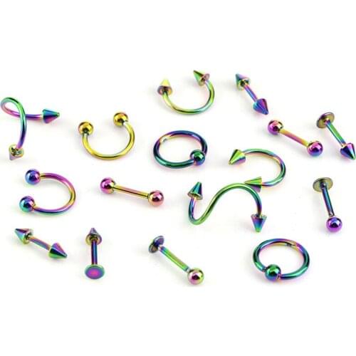 16pcs/set Stainless Steel Spiral Nose Rings Earring Stud Tragus Piercing for Women Men Fashion Pircing Nariz Piercing Lengua