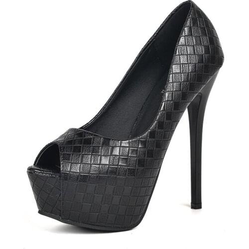 2019 HOT Women Shoes Pumps PU Peep Toe 14CM Thin Heels Waterproof platform Dress High Heels Boat Shoes Wedding Shoes