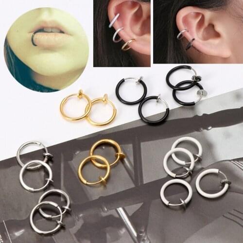 4Pcs Clip on Fake Earrings Hoop Non-pierced Nose Rings Lip Ear Clip Body Jewelry