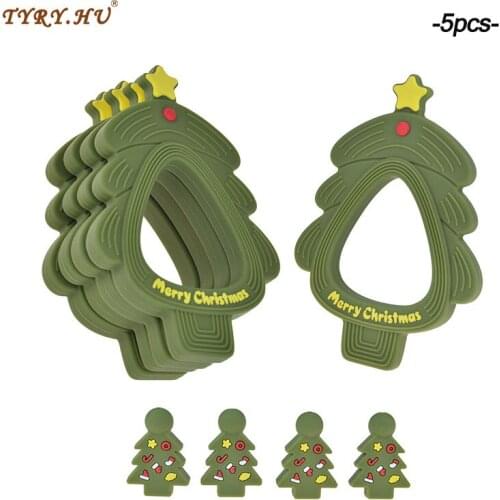 TYRY.HU 5pcs Christmas Tree Silicone Teether BPA Free Food Grade Silicone Beads Toys DIY Pacifier Chain Baby Christmas Gift