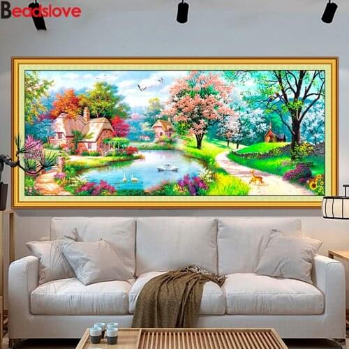 5d Diy Diamond Mosaic Embroidery Country House Scenery 3D Diamond Painting Landscape Cross Stitch Diamond Full Square Drill Sale