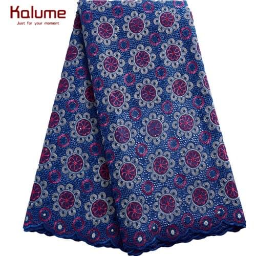 Kalume African Cotton Lace Fabric 5 Yards Swiss Voile Dubai Nigerian Lace Fabric Stones Lace Fabric For Women Dress Sewing H2457
