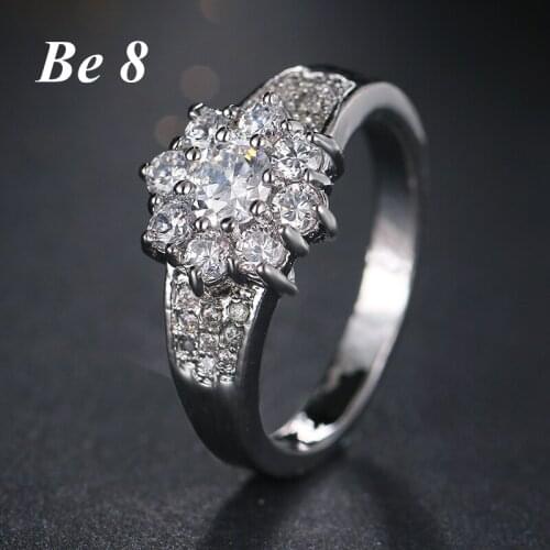 Be8 Brand Flower Shape High Quality Cubic Zirconia Fashion Style Rings White Gold Color Shiny Crystal Engagement Jewelry R-065