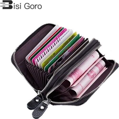 BISI GORO 2019 Women Men Large Capacity Business Credit Card Hoder RFID Blocking Card Holders Double Zippe Cards Wallet Brand