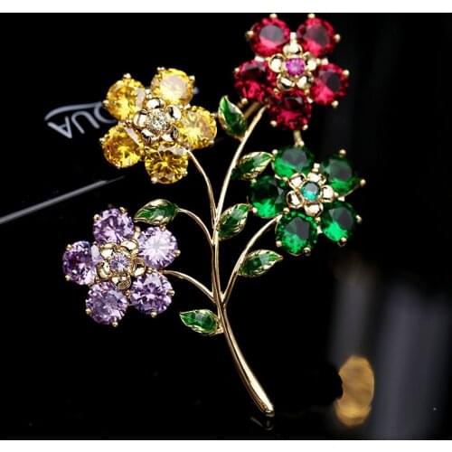 New Bling Micro Cubic Zirconia Flower Charm Brooch Pin for Women Luxury Crystal Blossom Brooches Wedding Corsage Korean Jewelry