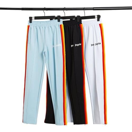 Palm Angels 21SS Logo letters Color stripes Side Zipper Retro Campus Men Women Sports Casual Pants
