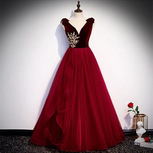 Scoop Neck Evening Dresses Long Floor Length Party Gown Formal For Women A-line Burgundy Evening Dress Long Dress Robe De Soiree