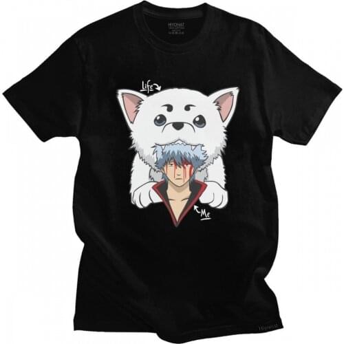 Kawaii Gintama Gintoki Sakata T Shirt for Men Short Sleeve Sadaharu T-shirt Graphic T-shirt Cotton Anime Manga Tee Tops Merch