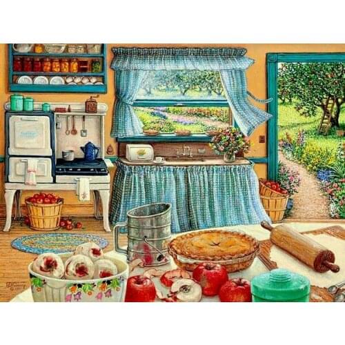 Idyllic kitchen village tidy Handmade Needlework Embroidery DIY Cross Stitch Kits Crafts 14CT Unprinted Home decor wall Arts