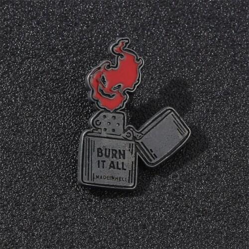 Classic Punk Style Burning All This Lighter Demon Flame Brooch Burning Demon Fire Face Brooch Mens and Womens Fashion Jewelry