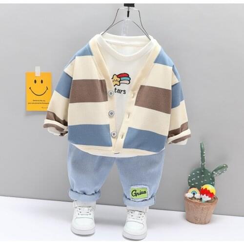 Fashion Children Boy Clothing Outfits Set High Quality Striped Coat + T Shirt + Jeans Pants 3PCS Boys Kids Clothes 1 2 3 4 Years