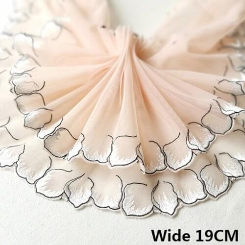 19CM Wide Exquisite Tulle Skin Pink Soft Mesh Embroidery Lace Fabric Collar Edge Trim Wedding Dress Head Veil DIY Sewing Decor