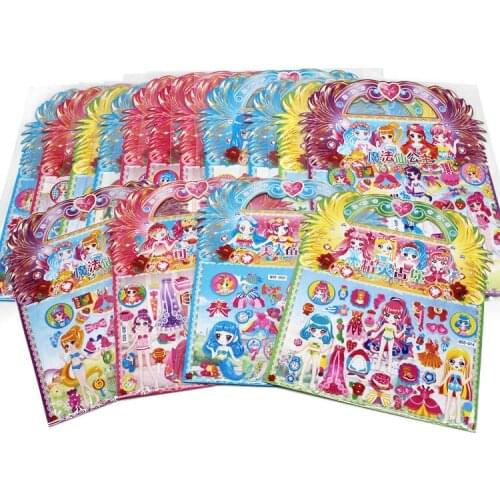 5pcs/lot Double Layer Change Sticker Girl Change Clothes Princess Bubble Sticker Children Cartoon Mermaid 3D Stereo Sticker