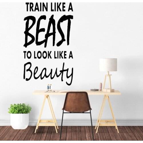 Wall Decal Quote Train Like A Beast To Look Like A Beauty Fitness Motivation Sticker Home House Gym Decoration Vinyl WW-114