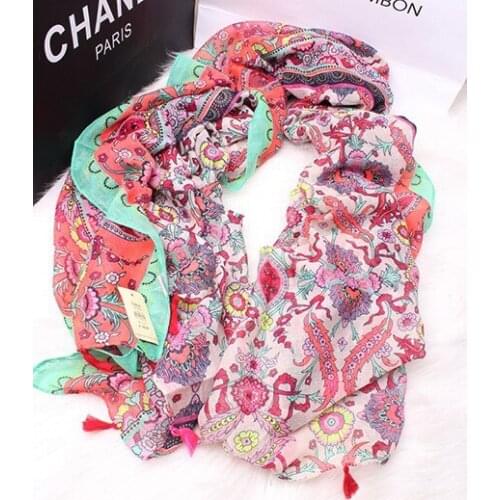 2021 Newest Women Fashion Floral Tassel Scarf Shawls Wraps Hijabs Scarf