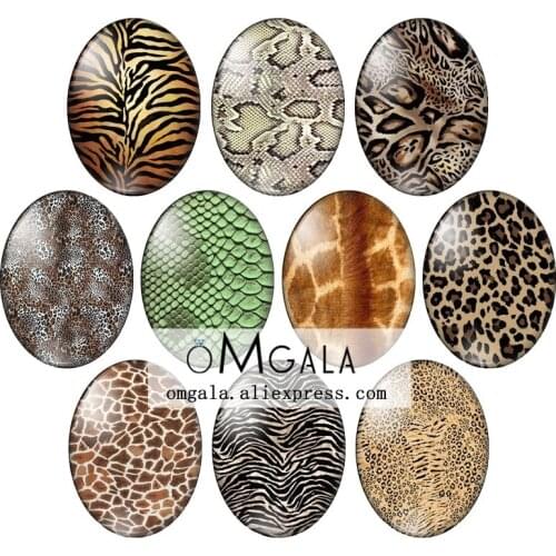New Animal skin leopard Print Patterns 10pcs 13x18mm/18x25mm/30x40mm Oval photo glass cabochon demo flat back Making findings