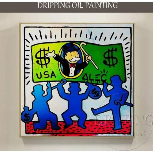 Excellent Artist Hand-painted High Quality Rich Man with USA Dollars Oil Painting on Canvas Rich Man Monopoly Oil Painting