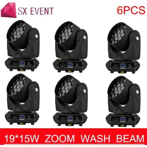 6pcs/lots 19X15W zoom beam Wash light19x15W Bee Eyes Moving Head Light RGBW 4in1 19x15W LED Wash beam zoom Moving head Light