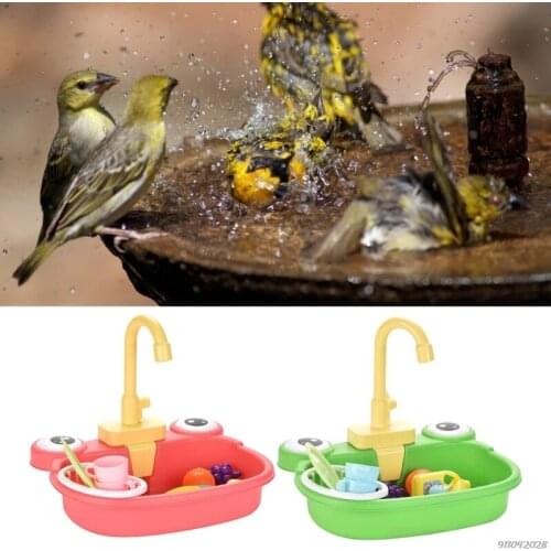 Bird Bath Tub with Faucet Funny Automatic Pet Parrots Pool Shower Cleaning Tools Children Entertainment Educational Toy Dropship