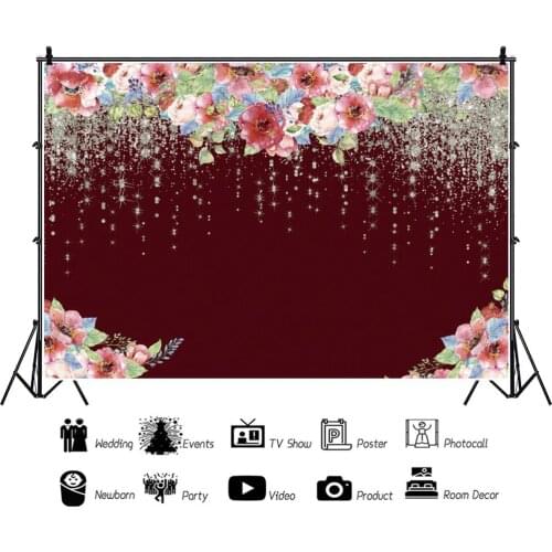 Retro Red Beautiful Flower Wall Glitter Children Backdrops Photography Background Kids Birthday Party Decor Studio Shooting