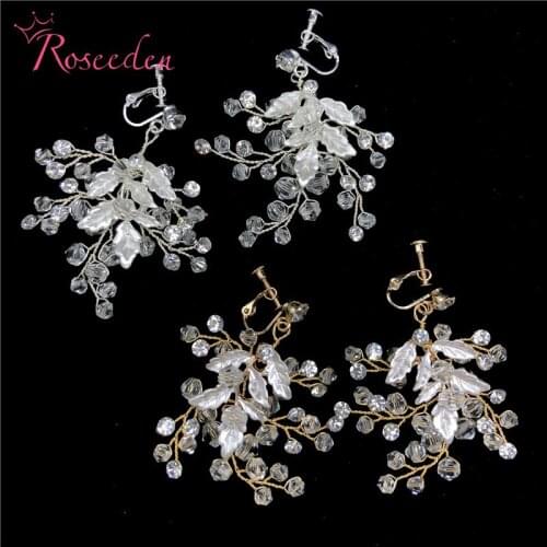 Bridal Drop Earrings Gold Leaves Crystal Long Earring Women Handmade Wedding Earring Accessories Bride Jewelry RE3583