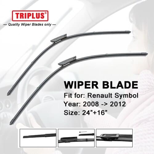 Front Wiper Blade for Renault Symbol (2008-2012) 1 set 24"+16",Flat Aero Windscreen Wiper,Boneless Windshield Soft Wiper Blade