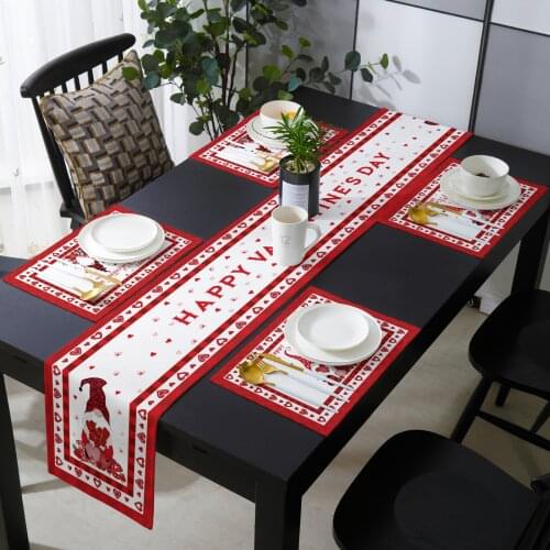 Happy ValentineS Day Love Gnome Table Runner and Placemats Set Coffee Table Decor Wedding Table Decoration Tablecloth