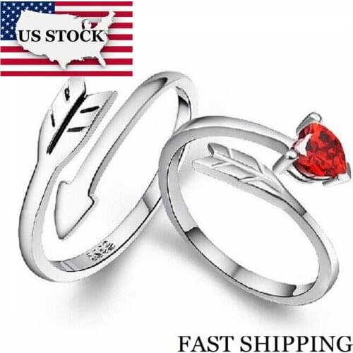 US STOCK 15%off 2Pcs Heart Red Charms Couple Rings Silver Color Vintage Wedding Rings for Men and Women Pair Uloveido Y080